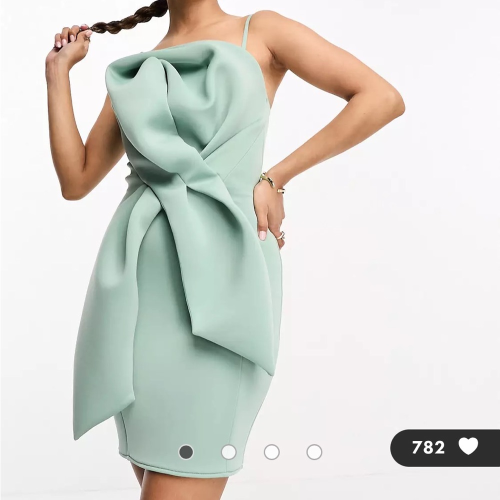 ASOS DESIGN manipulated corsage mini dress in sage green